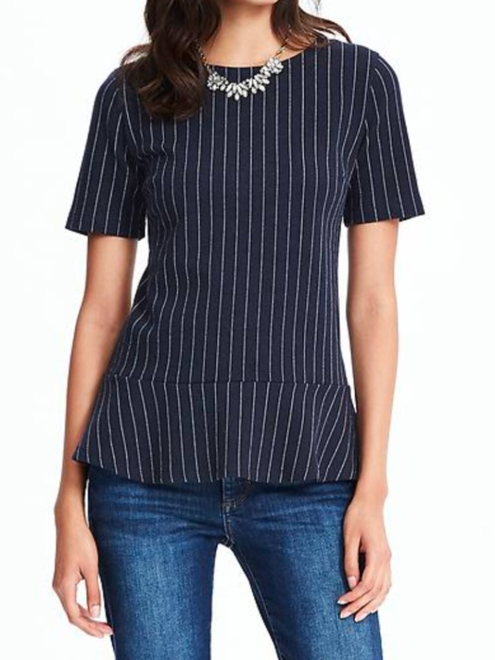Banana Republic Navy Blue Pinstripe Peplum Top Size Med